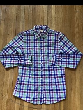 Brooks Brothers Red Fleece Ladies XL Multicolored Check Button Up Shirt,Cotton